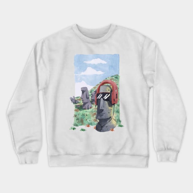 Chilling Moai Crewneck Sweatshirt by Studio Mootant